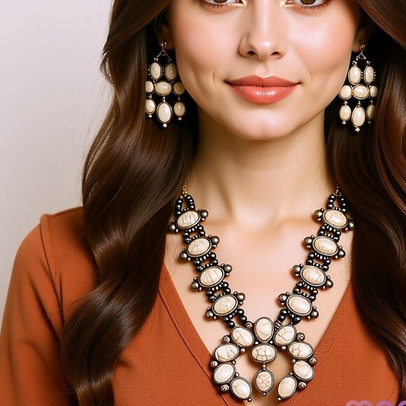 🔥 RESTOCKED! 🔥 Vintage Style Squash Blossom Necklace & Earrings - Picture 1 of 7